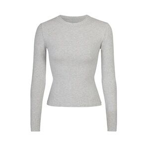 SKIMS Cotton Jersey Long Sleeve T Shirt in Light Heather Grey